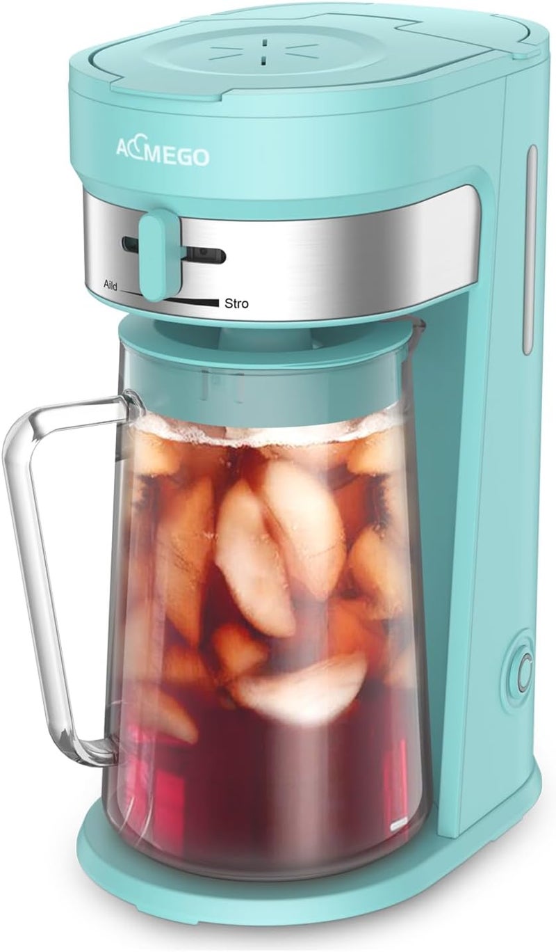Aimego Iced Tea Maker, Brewing System with 2.5-quart Glass Pitcher, sliding strength selector, Stainless Steel Decoration, Reusable Filter (Green) - Image 1